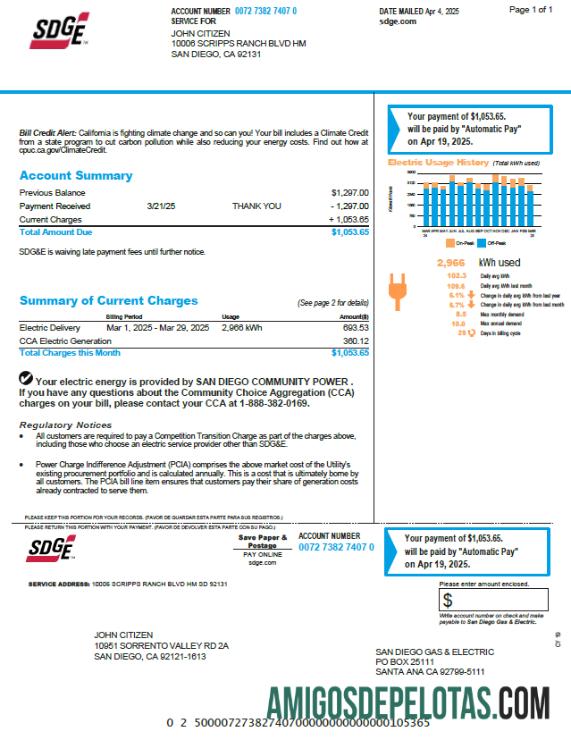 em branco Modelo de conta de serviços públicos SDGE dos EUA em formatos Word e PDF, versão 2